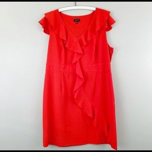 Spense Woman Ruffle Faux Wrap Red Orange Dress